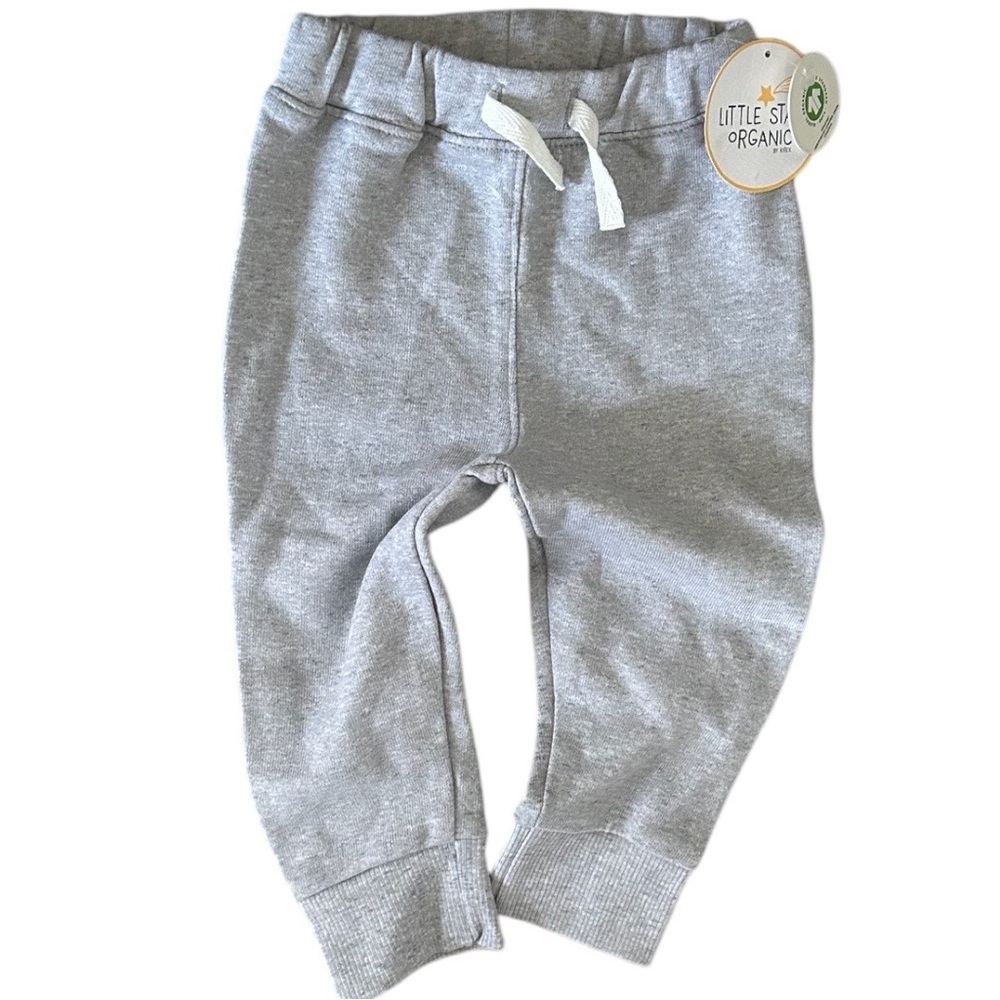 New Little Star Organic Baby Gray Organic Cotton Jogger Pants Size 6-9 Months